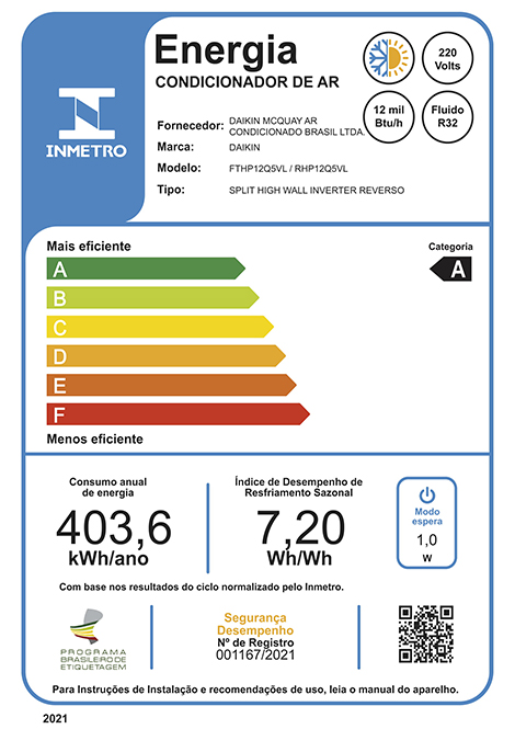 Ar Condicionado Inverter R-32 Daikin Ecoswing 12000 Btus Frio 220v